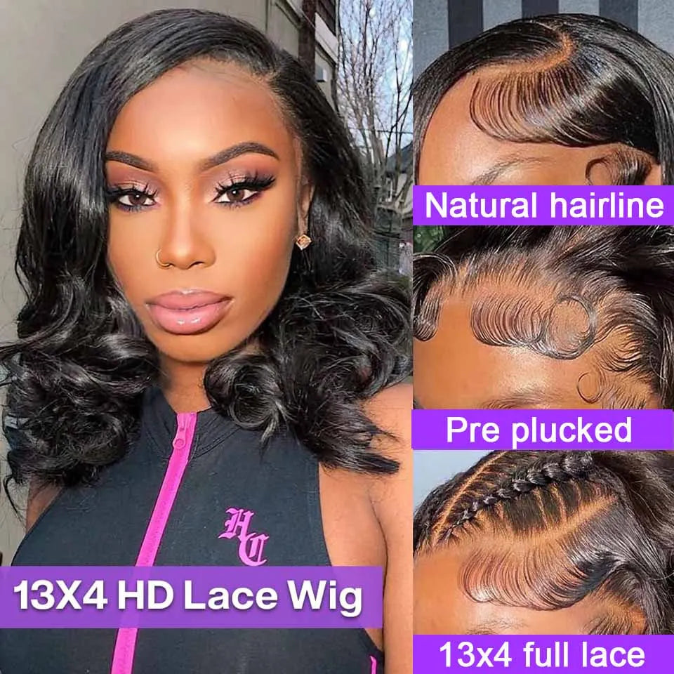 Short Body Wave Bob Wig – 100% Brazilian Human Hair, Lace Front
