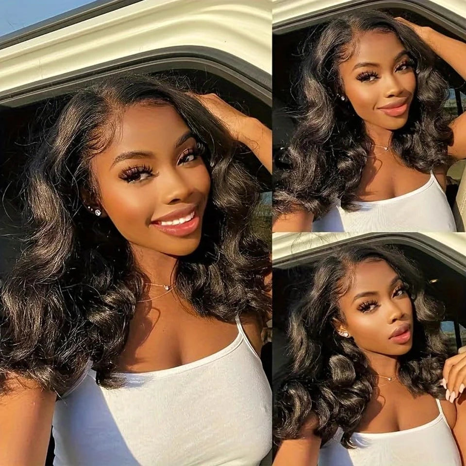 Short Body Wave Bob Wig – 100% Brazilian Human Hair, Lace Front