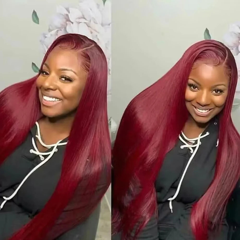 Burgundy Straight Human Hair Wig – 13x4/13x6 HD Lace Front, 200% Density