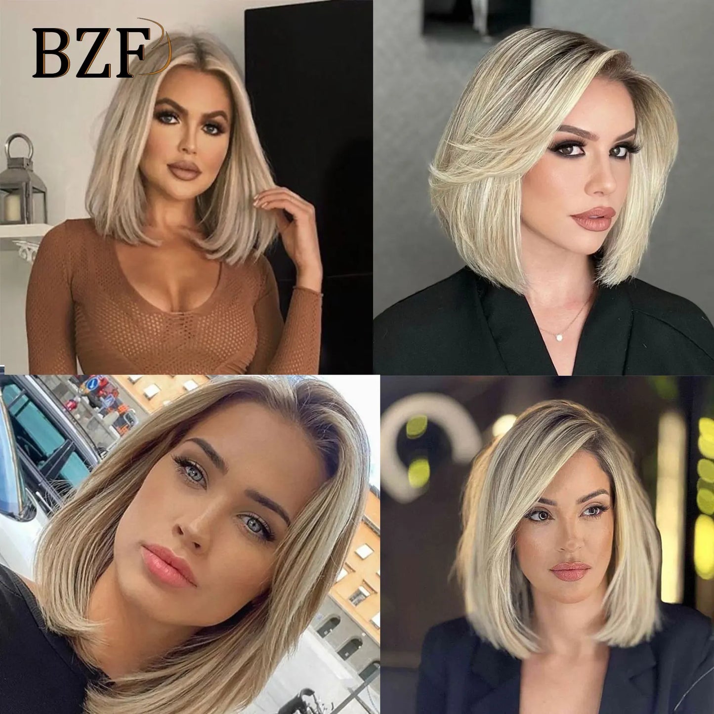 Brown Highlight Synthetic Lace Front Short Bob Wigs 13x3 Colored
