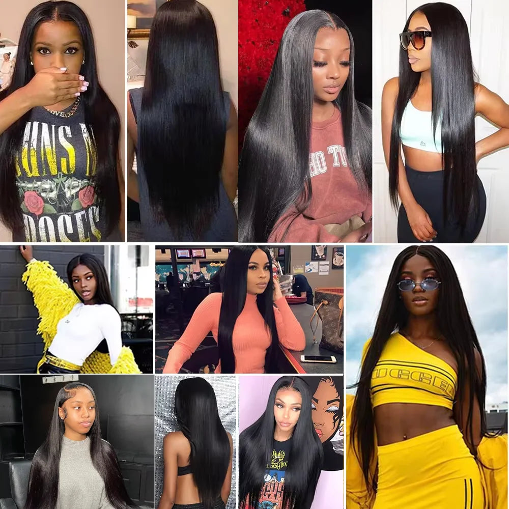 200% Density 13x4 13x6 Lace Frontal Wig Straight HD Transparent Lace Brazilian Human Hair Wig 360 Lace Natural Color Wig