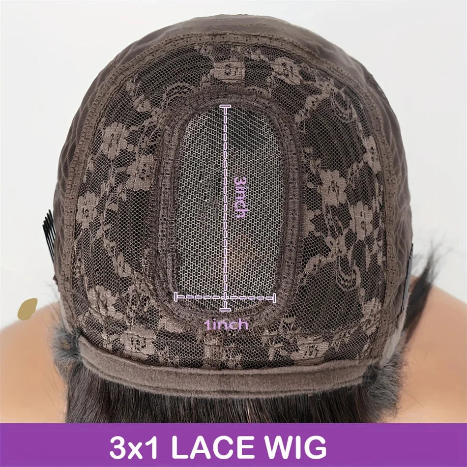 30 Inch Bone Straight Wig with Bangs – 3x1 Lace, Glueless Brazilian Human Hair