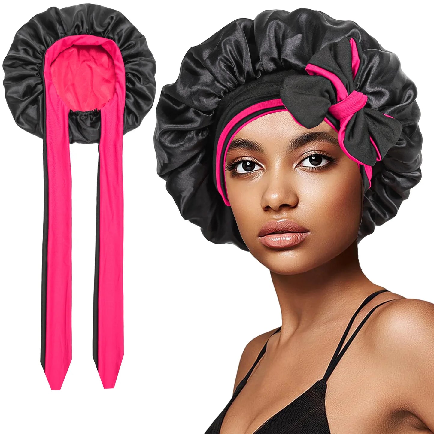 Women Double-layer Satin Sleep Cap Elastic