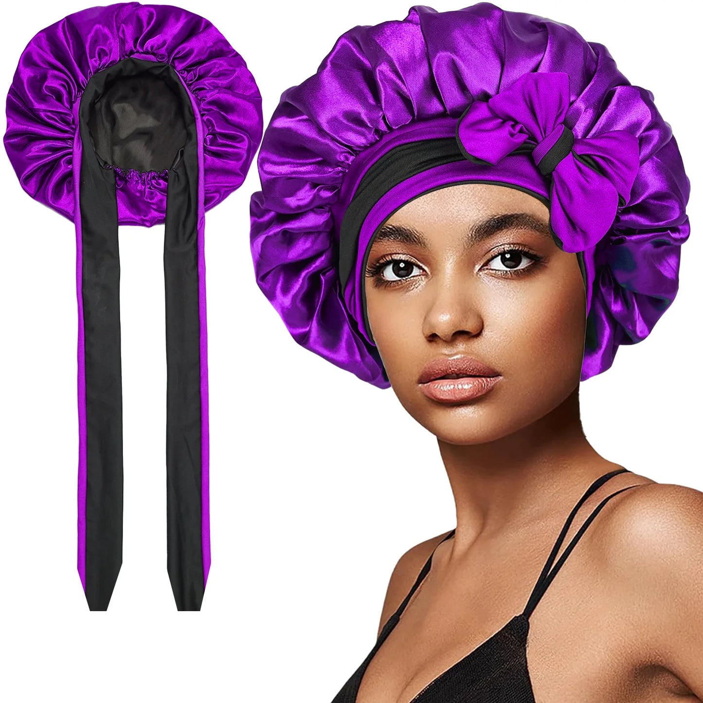 Women Double-layer Satin Sleep Cap Elastic