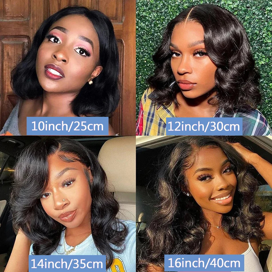 Short Body Wave Bob Wig – 100% Brazilian Human Hair, Lace Front