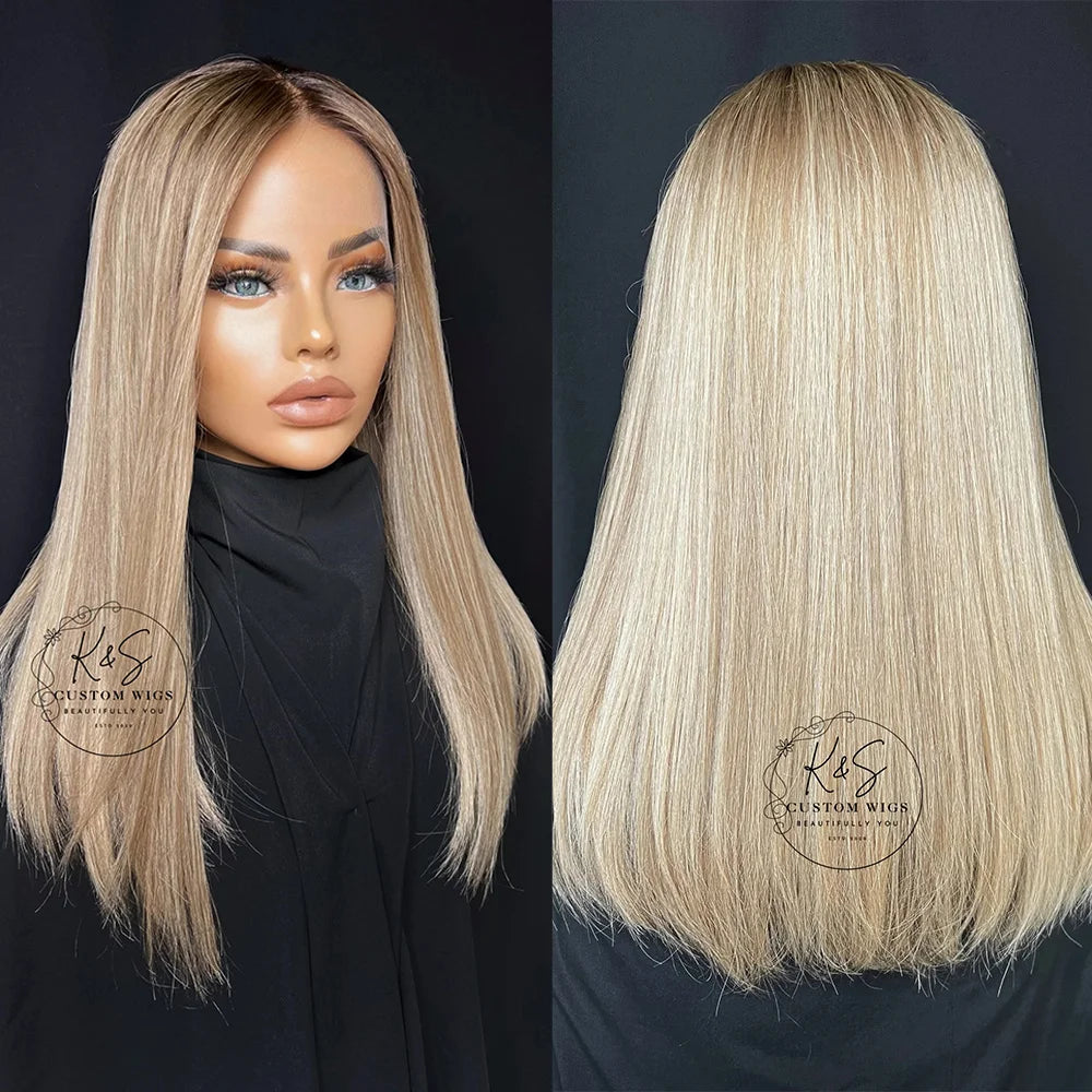 2025 New in HD Lace Wig Honey Ash Blonde Balayage Straight Wig