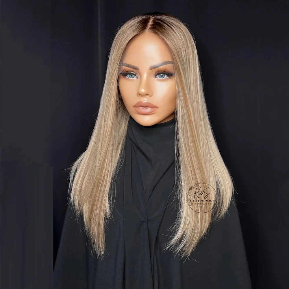 2025 New in HD Lace Wig Honey Ash Blonde Balayage Straight Wig
