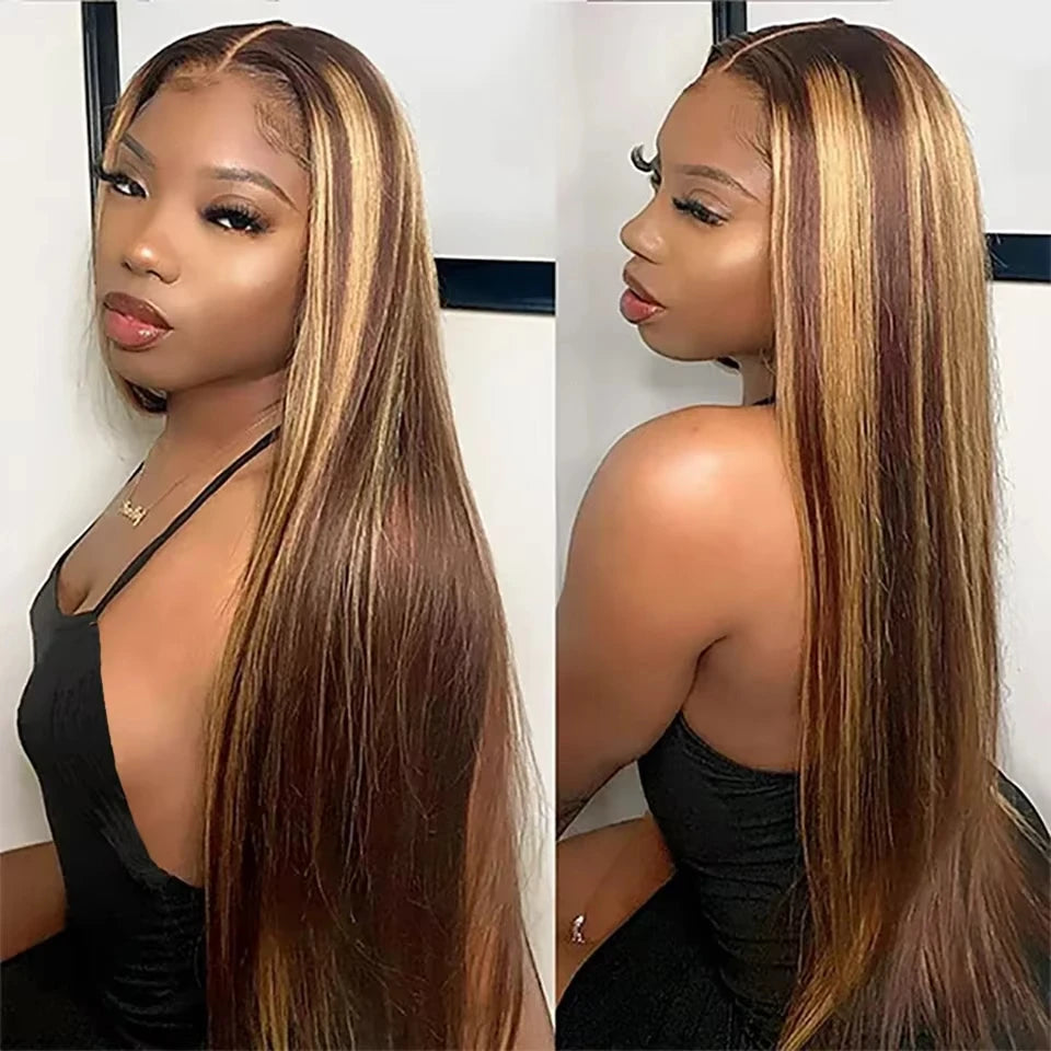 Brown Highlight Human Hair Wig