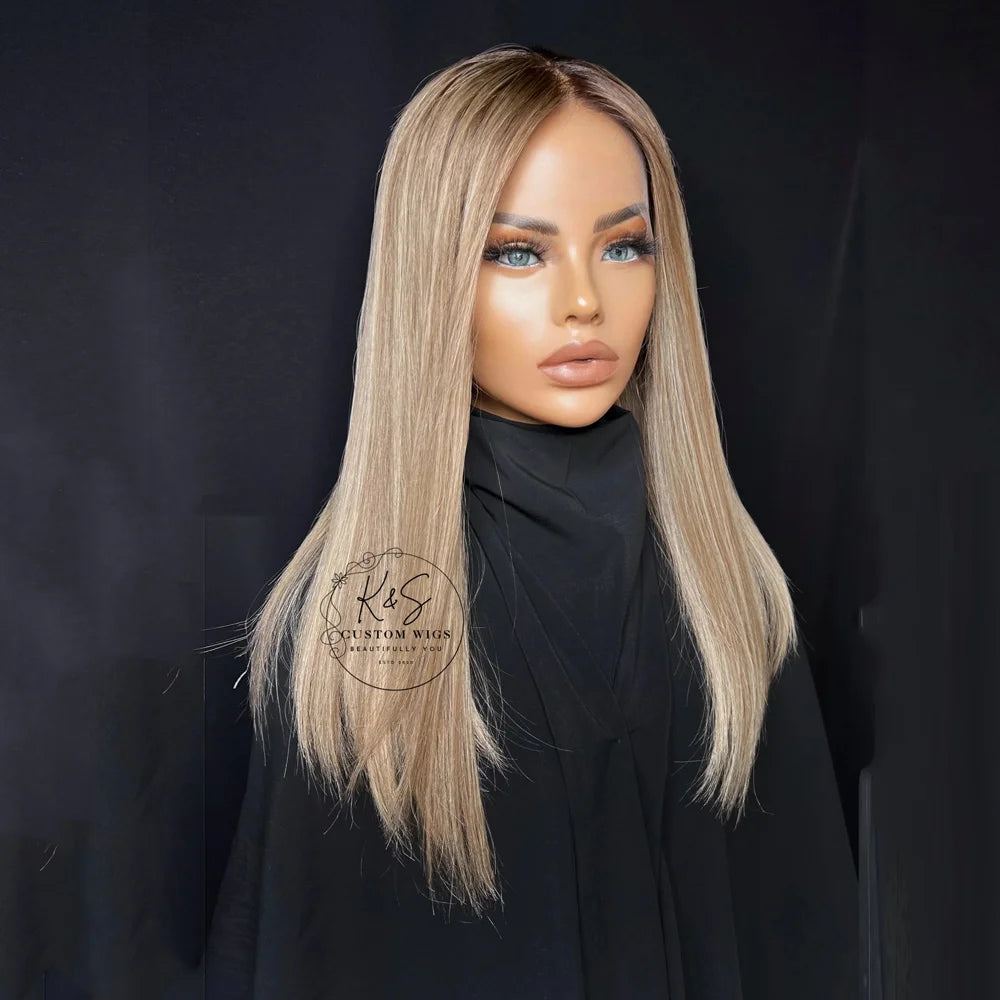 2025 New in HD Lace Wig Honey Ash Blonde Balayage Straight Wig