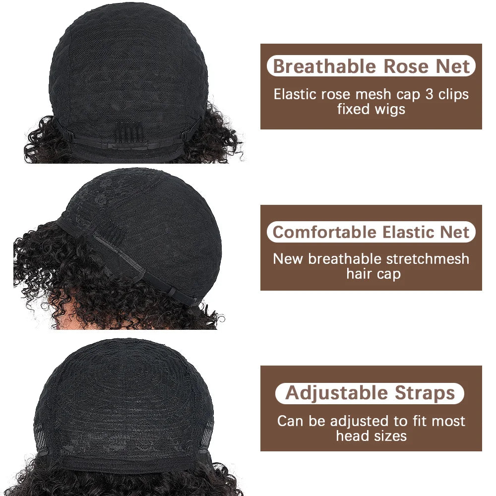 Short Curly Pixie Cut Wig with Bangs Glueless Afro Kinky Curly Brazilian Human Hair Wigs