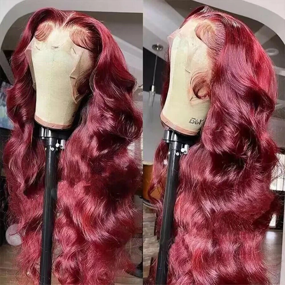 99J Burgundy Body Wave Wig – 13x4/13x6 Lace Front, 200% Density, 30–36 Inch Human Hair