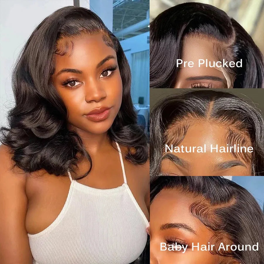 Short Body Wave Bob Wig – 100% Brazilian Human Hair, Lace Front