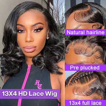 Short Body Wave Bob Wig – 100% Brazilian Human Hair, Lace Front