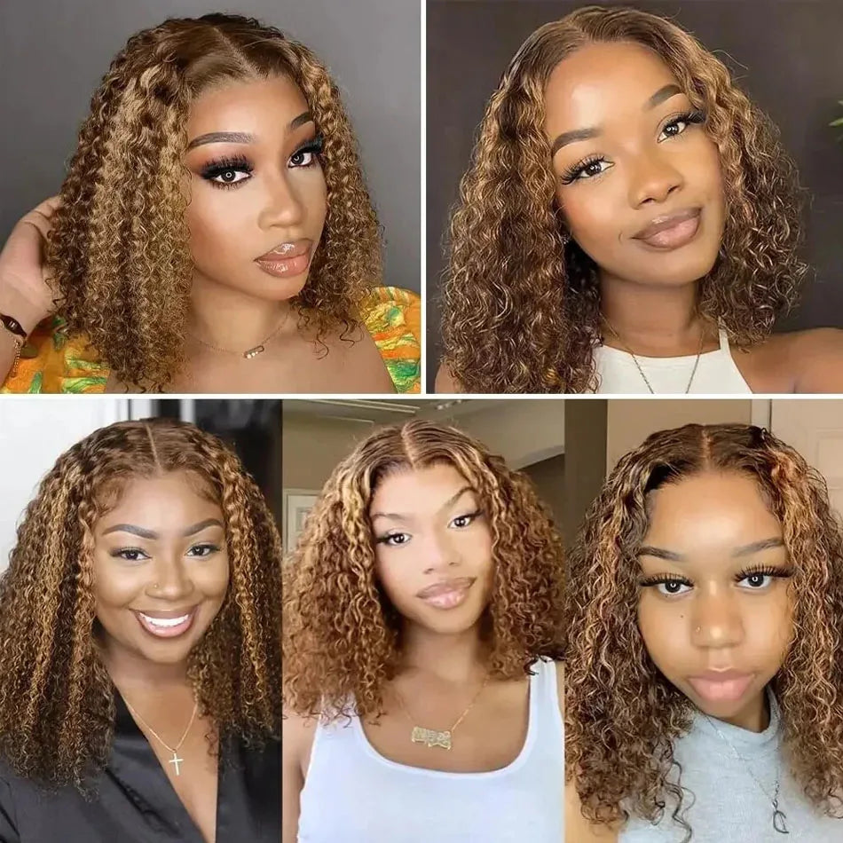 Honey Blonde Curly Bob Wig