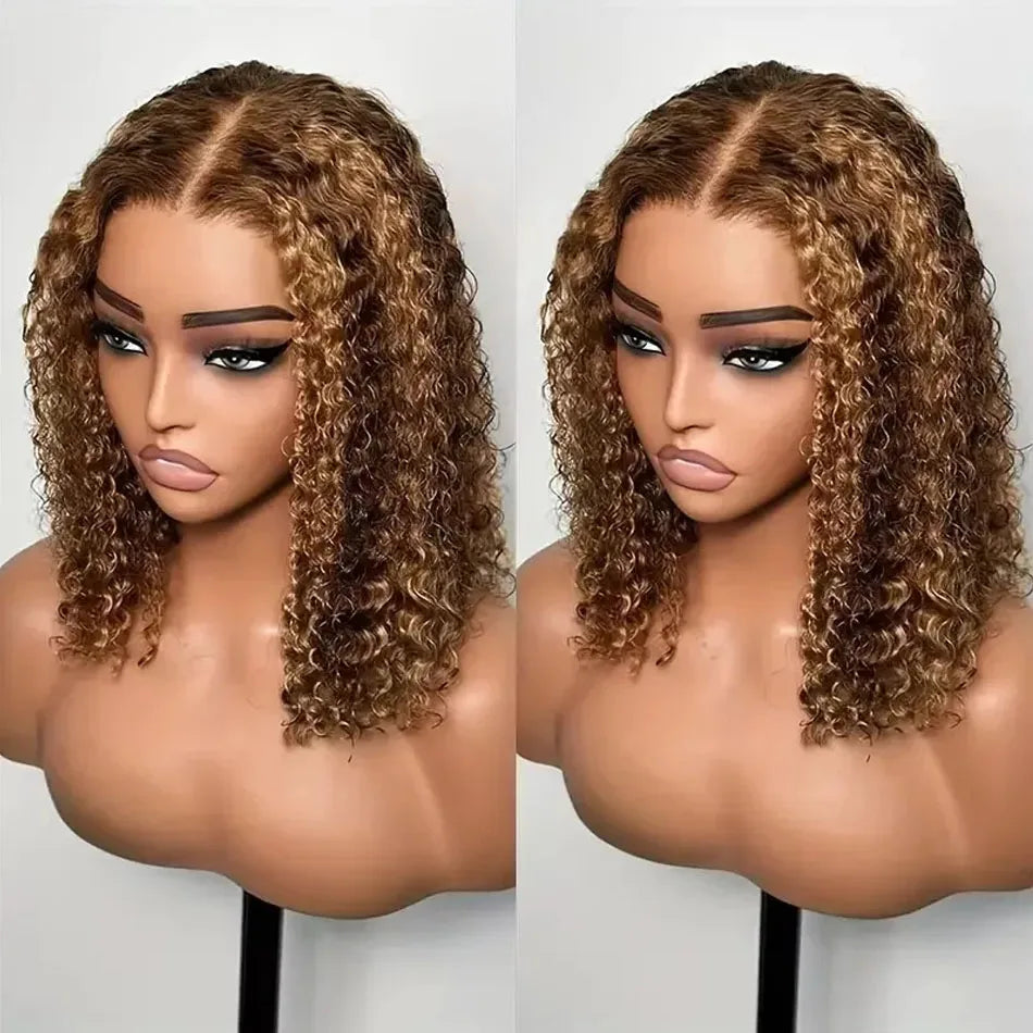 Honey Blonde Curly Bob Wig