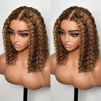 Honey Blonde Curly Bob Wig