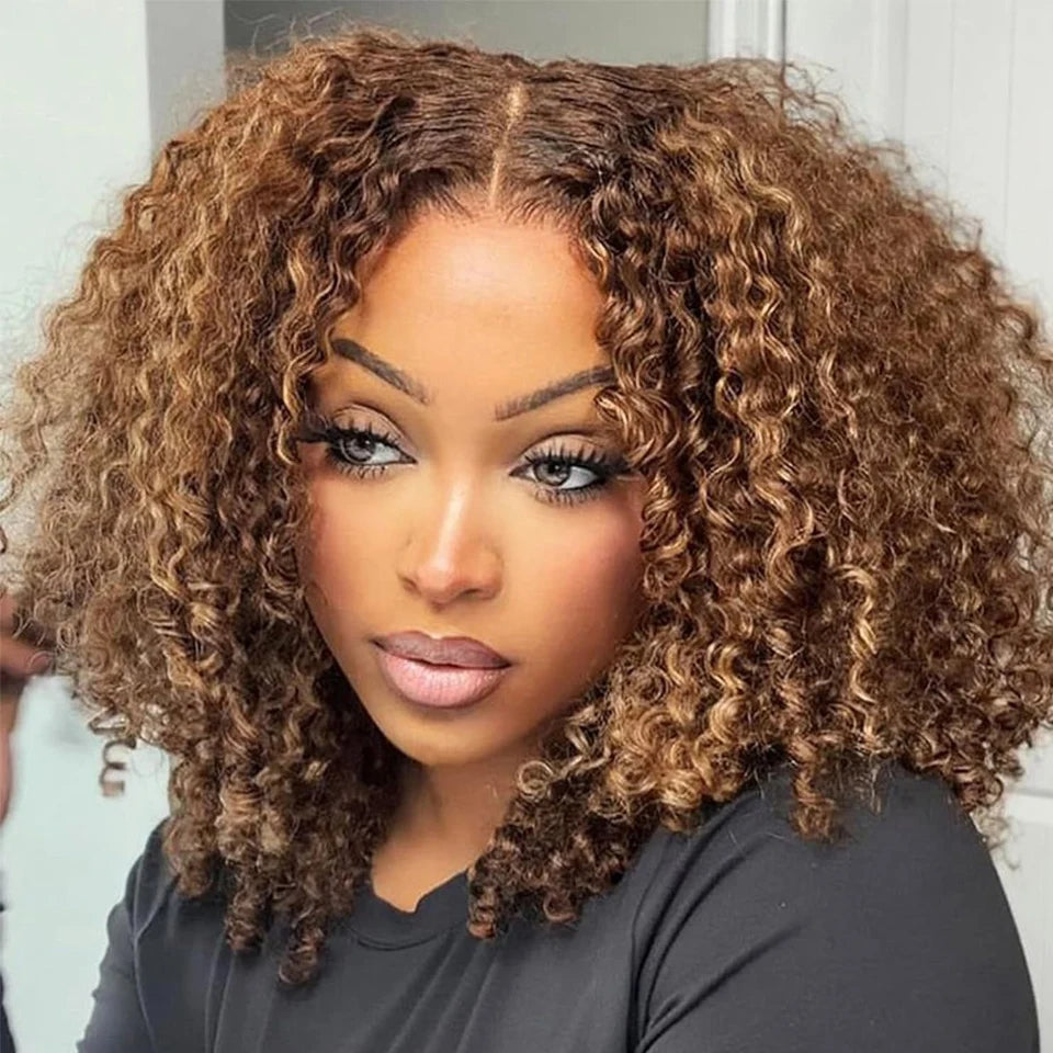 Honey Blonde Curly Bob Wig