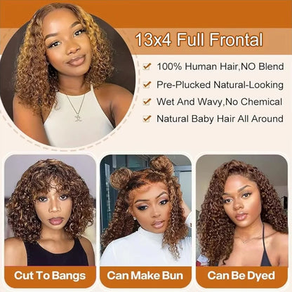 Honey Blonde Curly Bob Wig