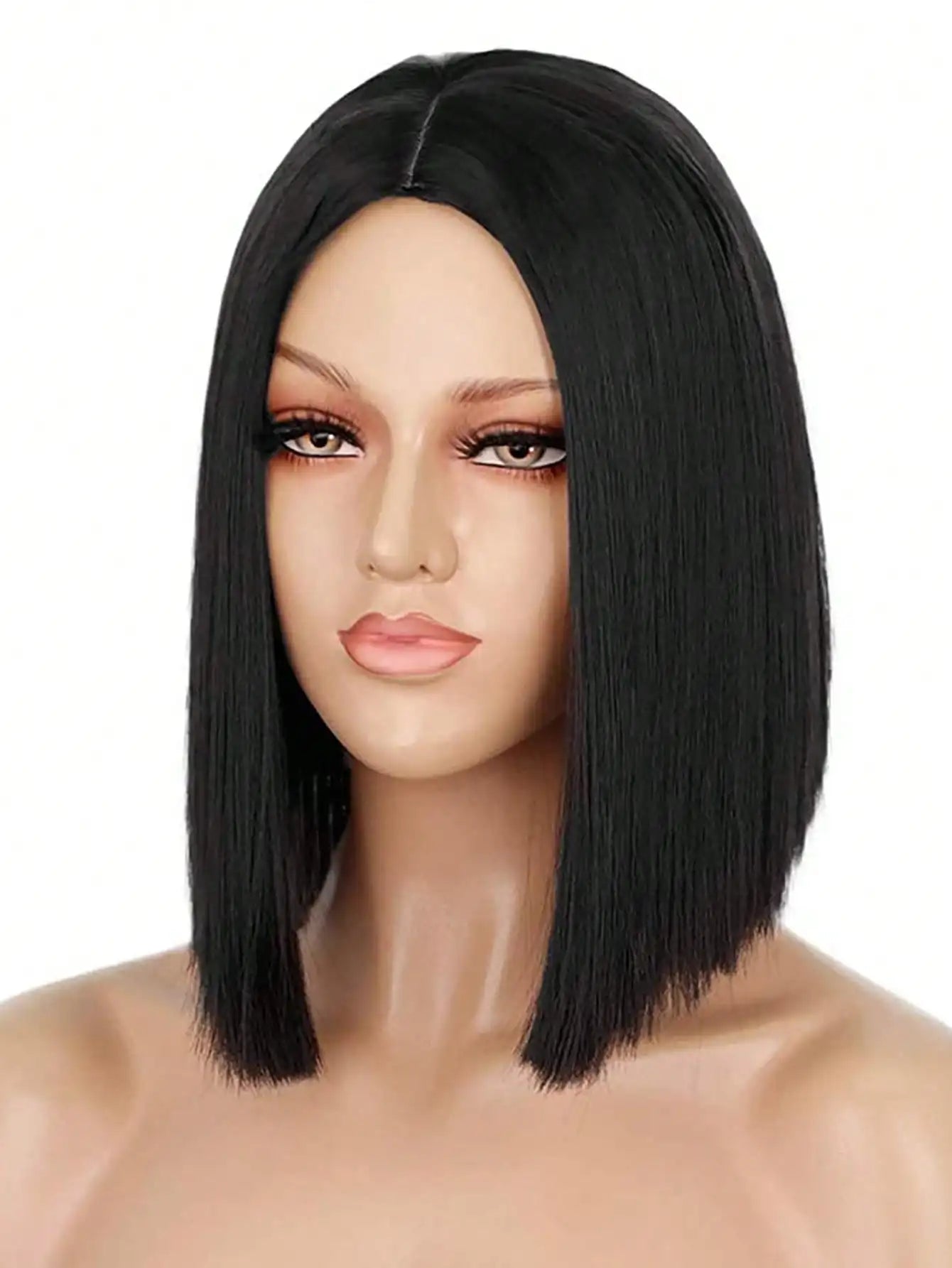 Short Black Bob Wig – Sleek Middle Part Style