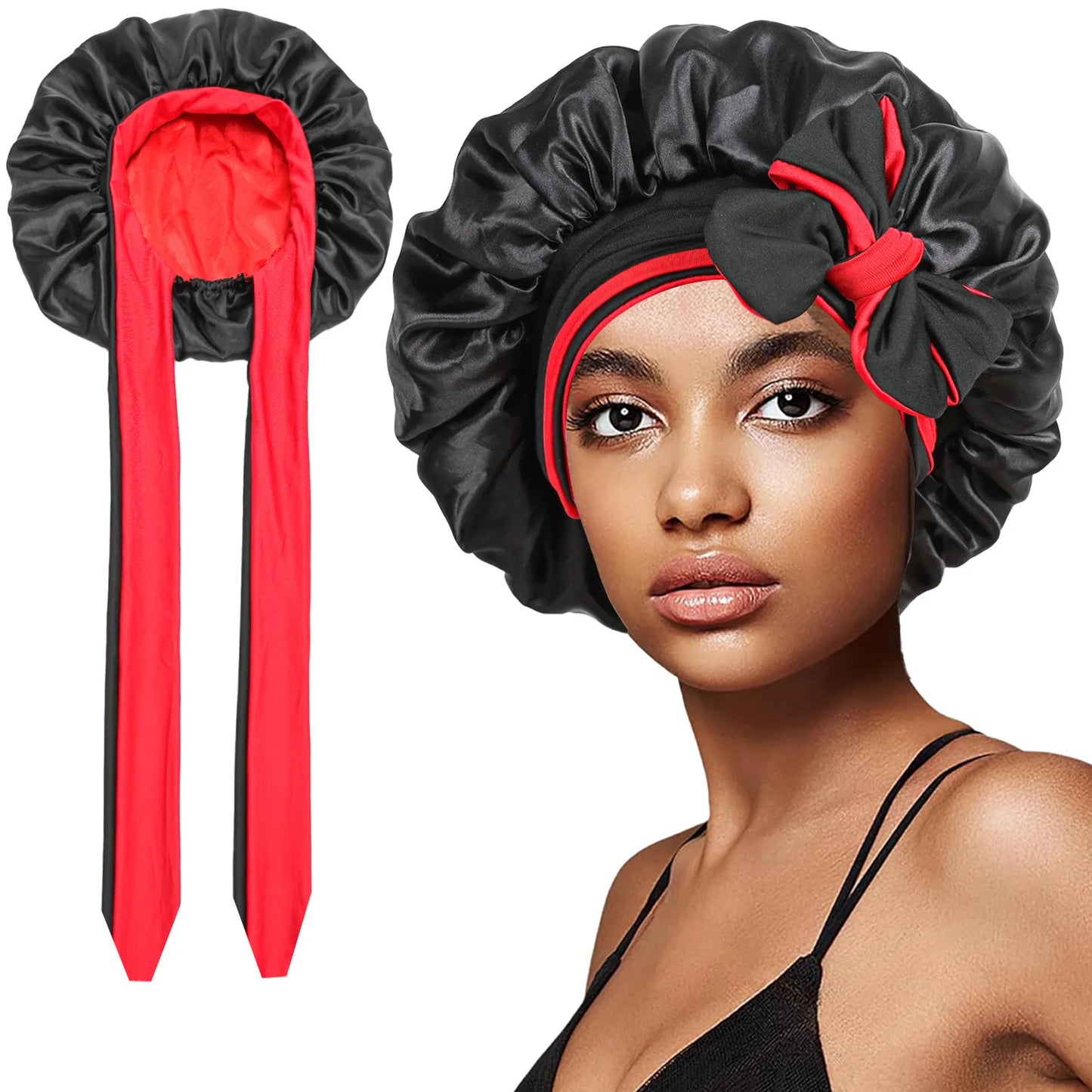 Women Double-layer Satin Sleep Cap Elastic