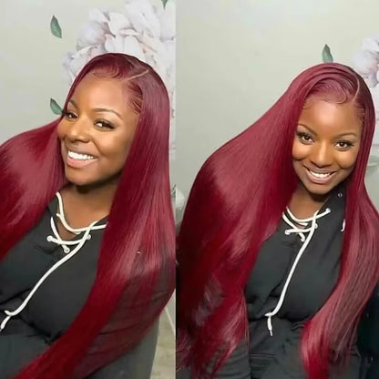 Burgundy Straight Human Hair Wig – 13x4/13x6 HD Lace Front, 200% Density