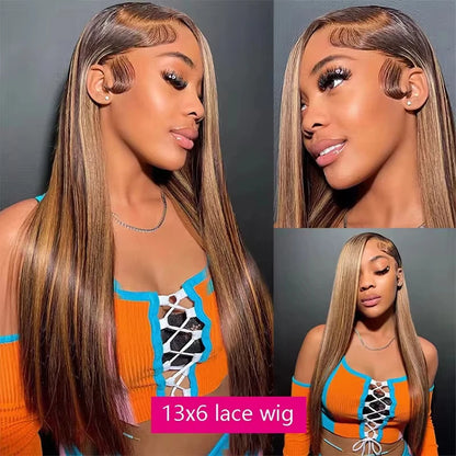 Brown Highlight Human Hair Wig