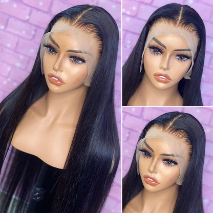 200% Density 13x4 13x6 Lace Frontal Wig Straight HD Transparent Lace Brazilian Human Hair Wig 360 Lace Natural Color Wig