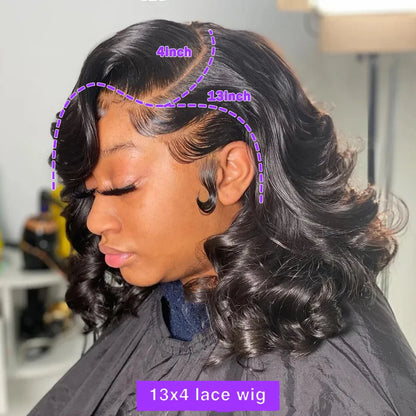 Short Body Wave Bob Wig – 100% Brazilian Human Hair, Lace Front