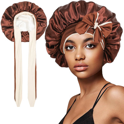 Women Double-layer Satin Sleep Cap Elastic