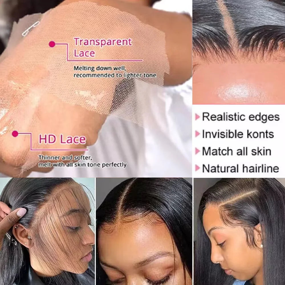 200% Density 13x4 13x6 Lace Frontal Wig Straight HD Transparent Lace Brazilian Human Hair Wig 360 Lace Natural Color Wig