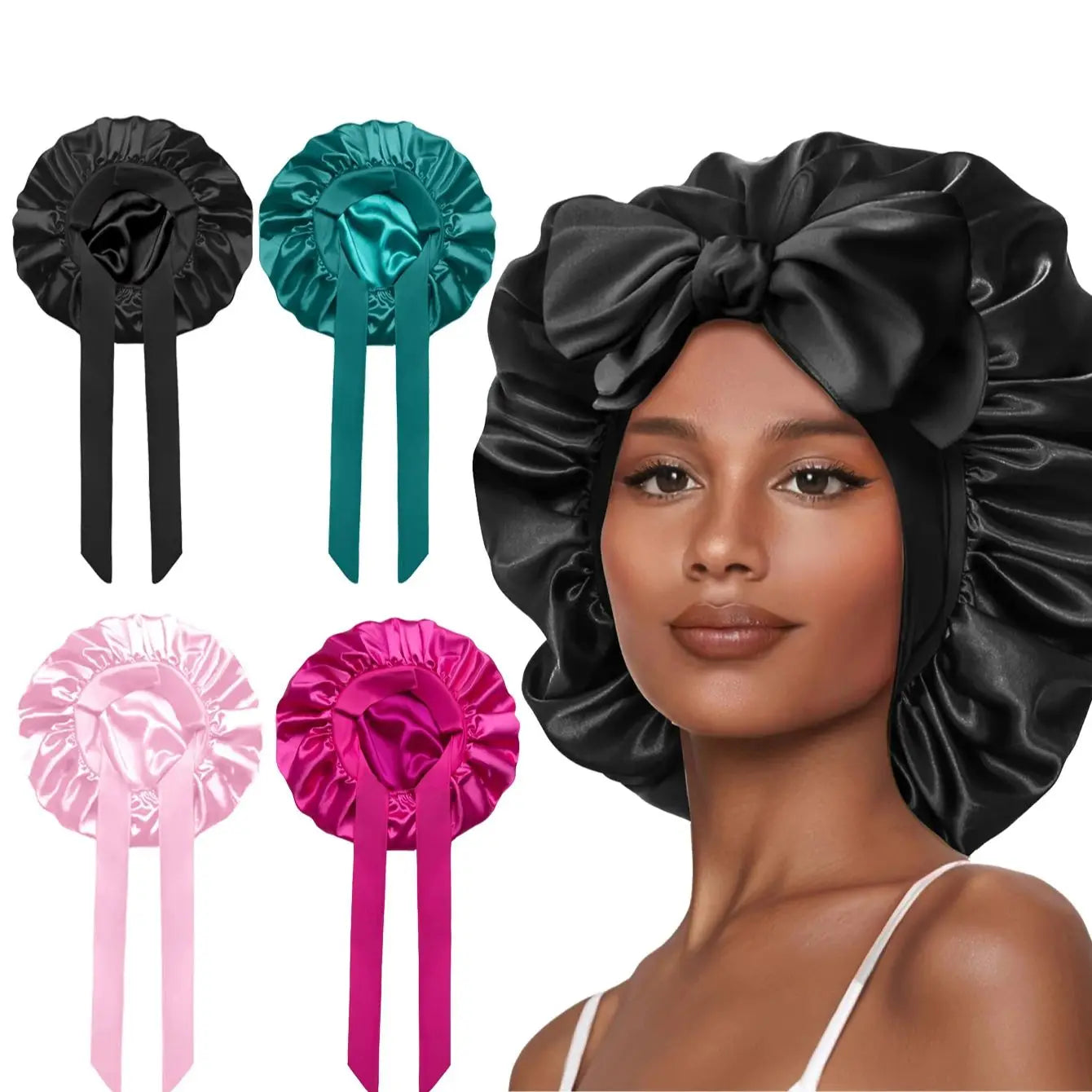 New Silk Bonnet for Sleeping Women Satin Bonnet Hair Bonnet night sleep cap scarf wrap for curly hair With Tie Band for Curly Hair
