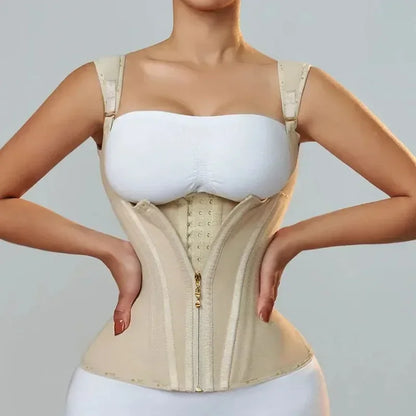 Colombian Faja Body Shaper – Double Compression Waist Trainer with Zipper & Hooks