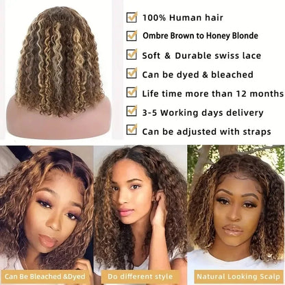 Honey Blonde Curly Bob Wig