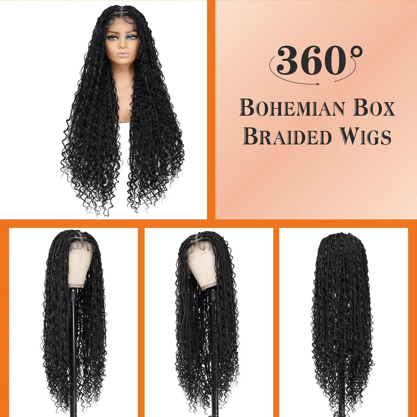 Synthetic Boho Box Braided Wig – Long Lace Front with Baby Hair