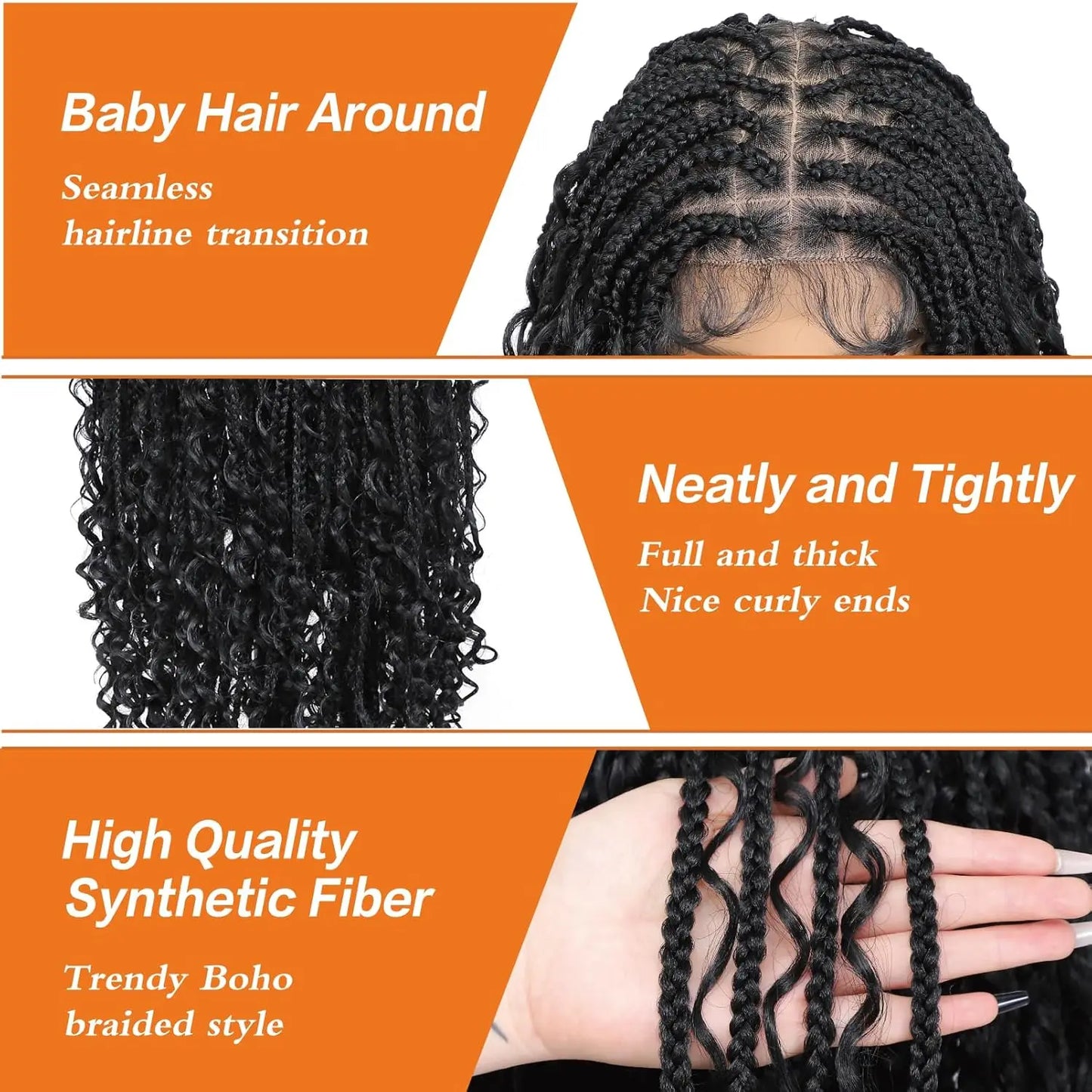 Synthetic Boho Box Braided Wig – Long Lace Front with Baby Hair