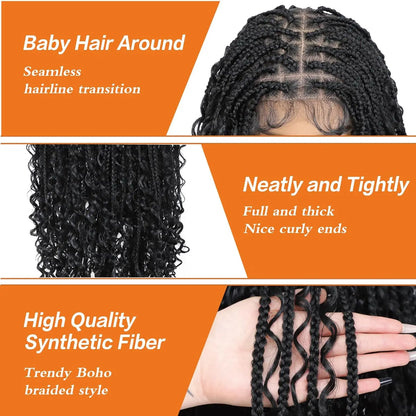 Synthetic Boho Box Braided Wig – Long Lace Front with Baby Hair