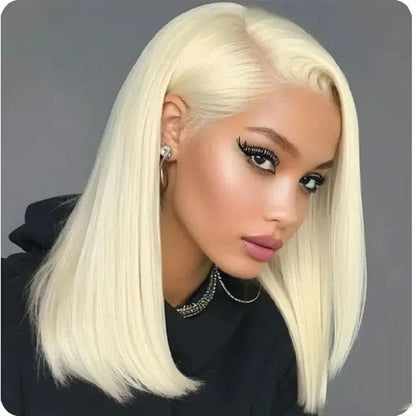 Short Straight Blonde Bob Wig – Brazilian Human Hair, 16”
