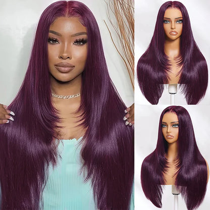 13X6 Dark Burgundy Straight Lace Front Wigs HD