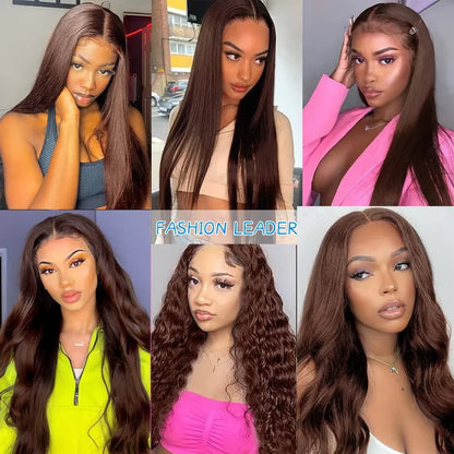 Chocolate Brown Straight Human Hair Wig – 13x6 Lace Front, 200% Density