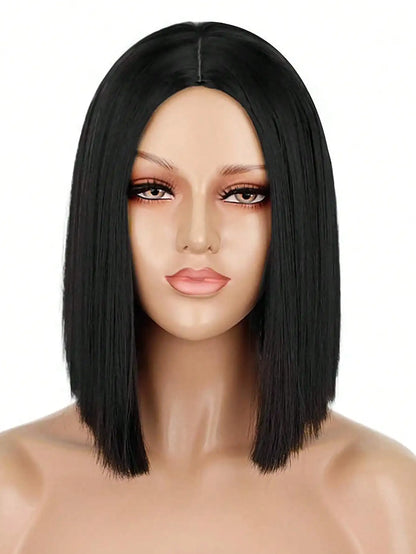 Short Black Bob Wig – Sleek Middle Part Style