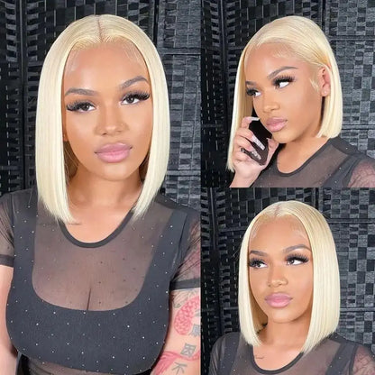 Short Straight Blonde Bob Wig – Brazilian Human Hair, 16”