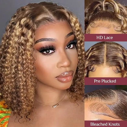 Honey Blonde Curly Bob Wig