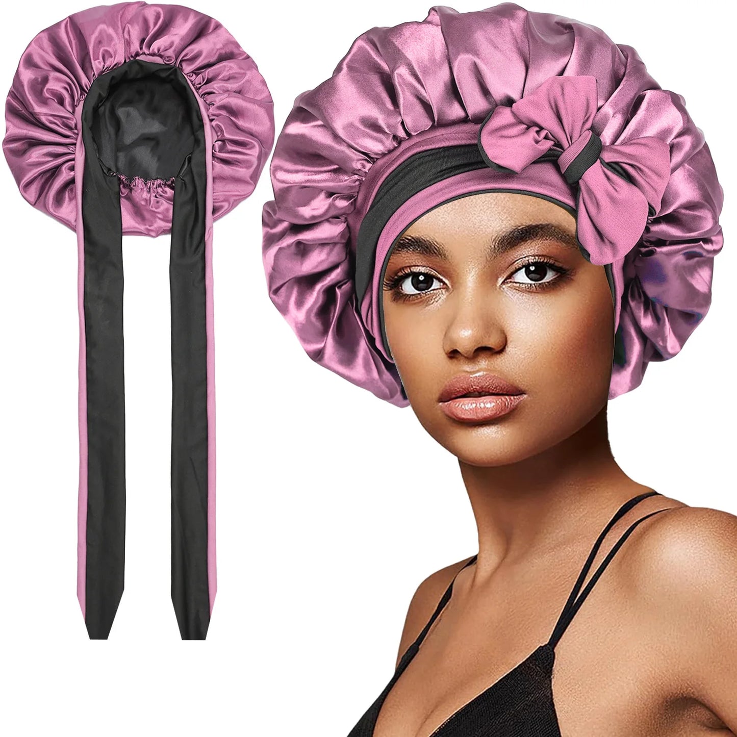 Women Double-layer Satin Sleep Cap Elastic