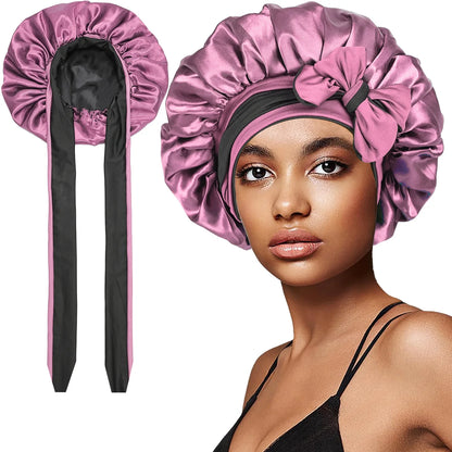 Women Double-layer Satin Sleep Cap Elastic