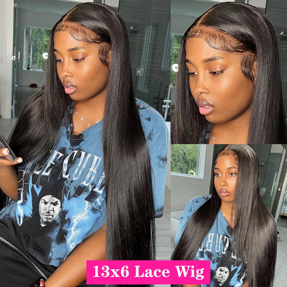 200% Density 13x4 13x6 Lace Frontal Wig Straight HD Transparent Lace Brazilian Human Hair Wig 360 Lace Natural Color Wig