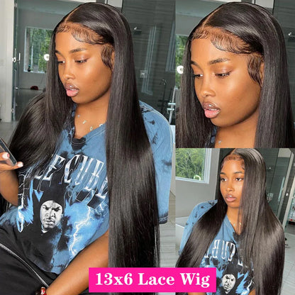 200% Density 13x4 13x6 Lace Frontal Wig Straight HD Transparent Lace Brazilian Human Hair Wig 360 Lace Natural Color Wig