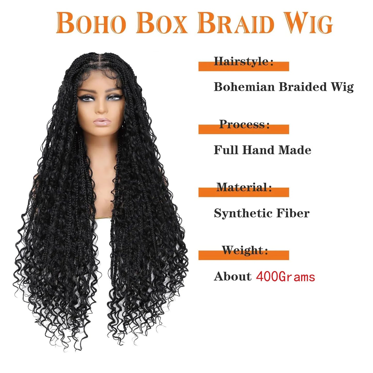 Synthetic Boho Box Braided Wig – Long Lace Front with Baby Hair
