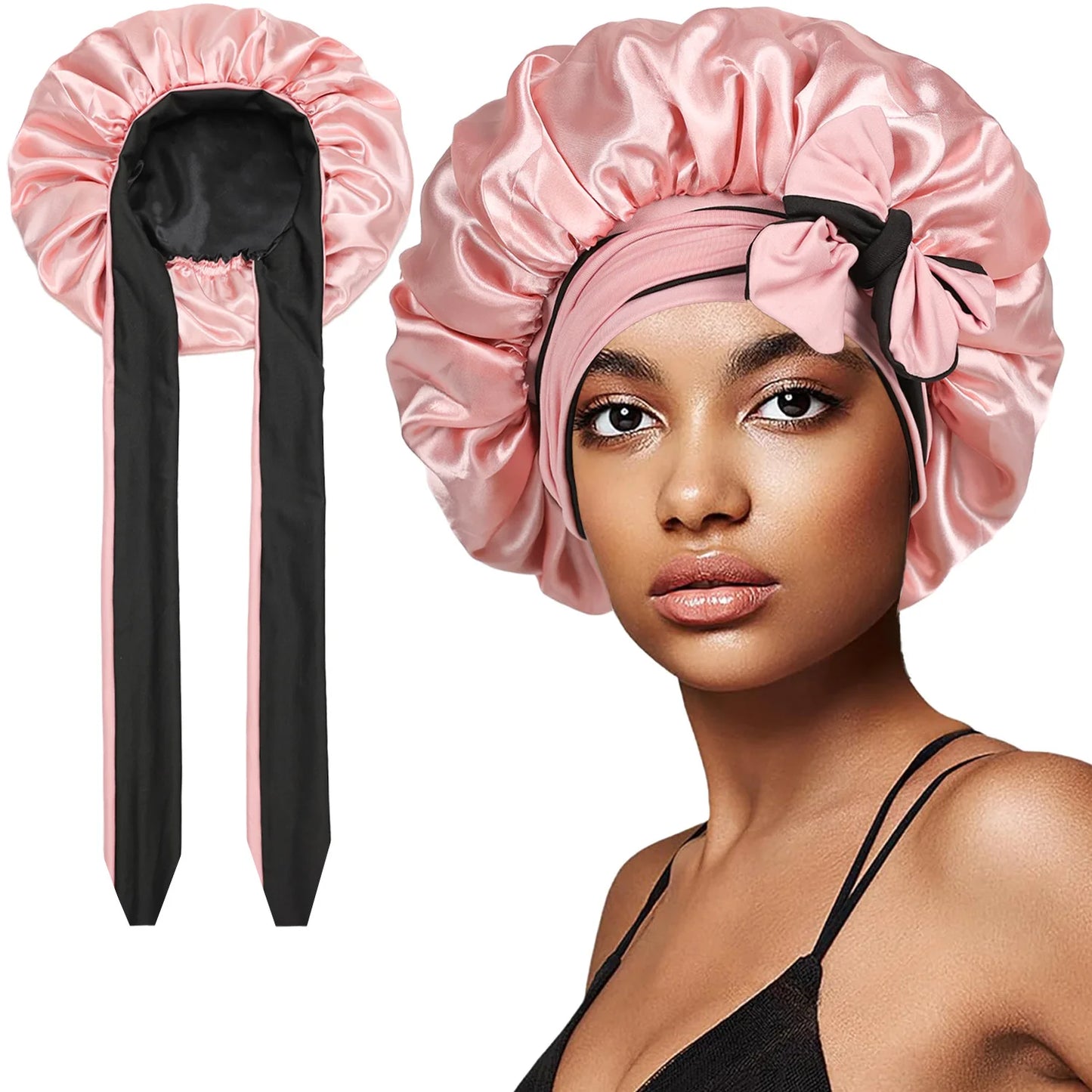 Women Double-layer Satin Sleep Cap Elastic