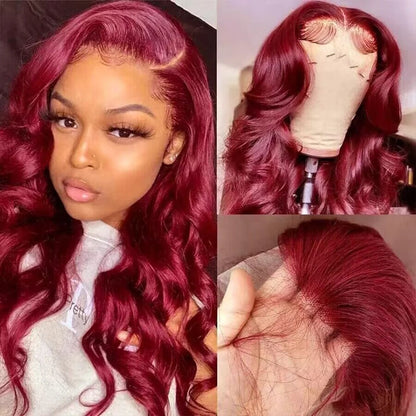 99J Burgundy Body Wave Wig – 13x4/13x6 Lace Front, 200% Density, 30–36 Inch Human Hair