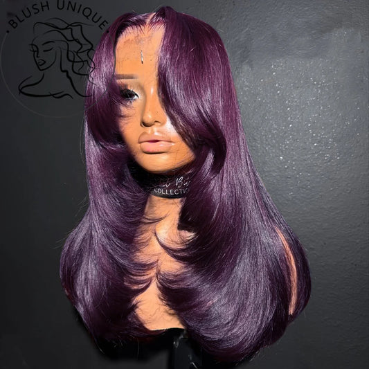 13X6 Dark Burgundy Straight Lace Front Wigs HD